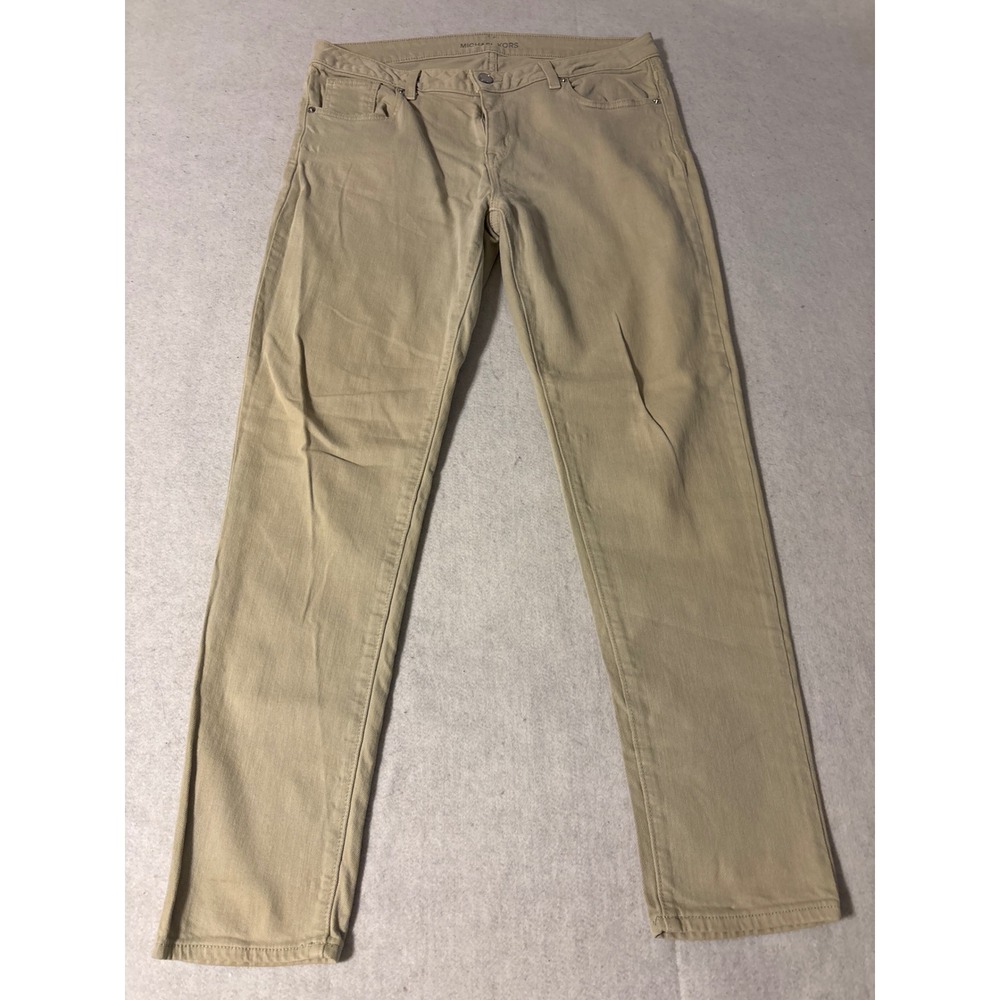Michael Kors Skinny Jeans Womens SZ10 Tan Khaki Excellent Mid Rise Stretch Pants